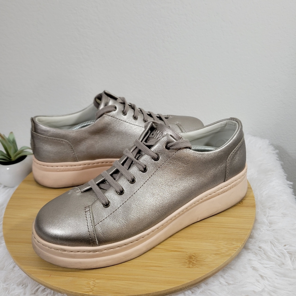 CAMPER Runner Up beige metallic leather OrthoLite lace up platform sneakers